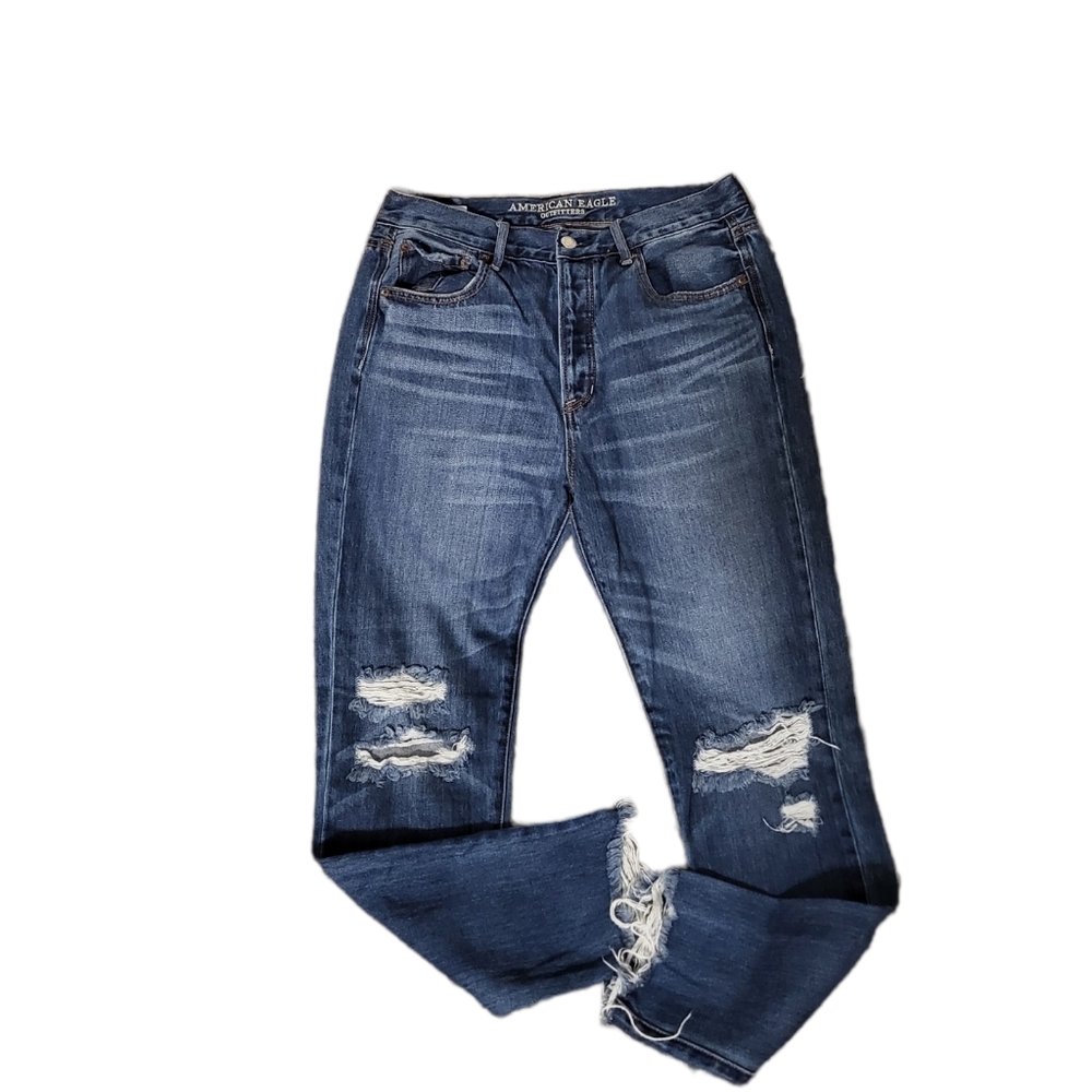 American Eagle Distressed Hi Rise Girlfriend Jeans Sz 6 Long Great Condition